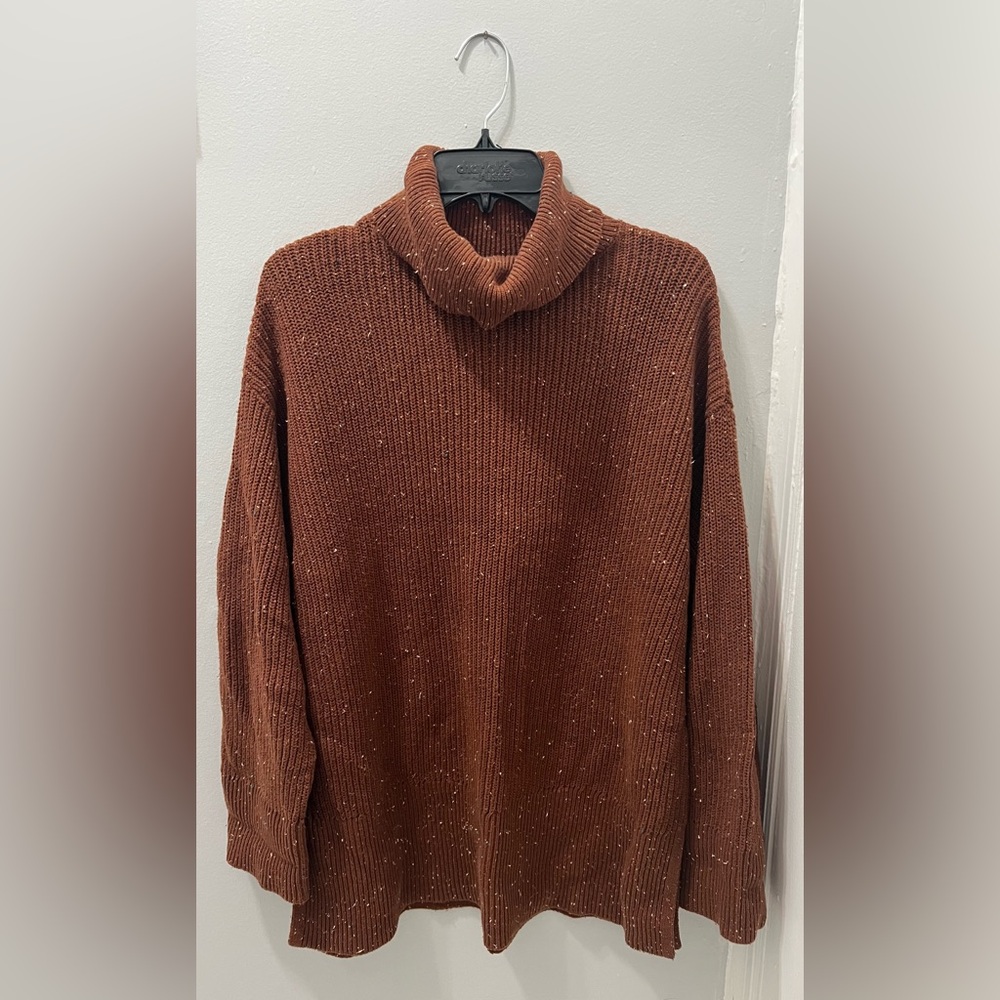 NWT LOFT Speckled Brown Knit Turtleneck Sweater
